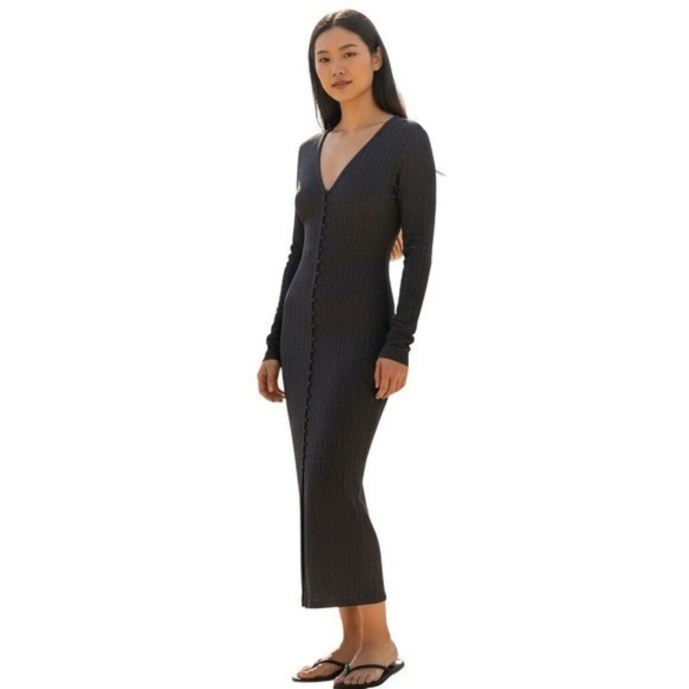 ZARA‎ Womens Dress Sz XL Crinkled Gray Long Sleeve Buttons Midi Bodycon Mermaid